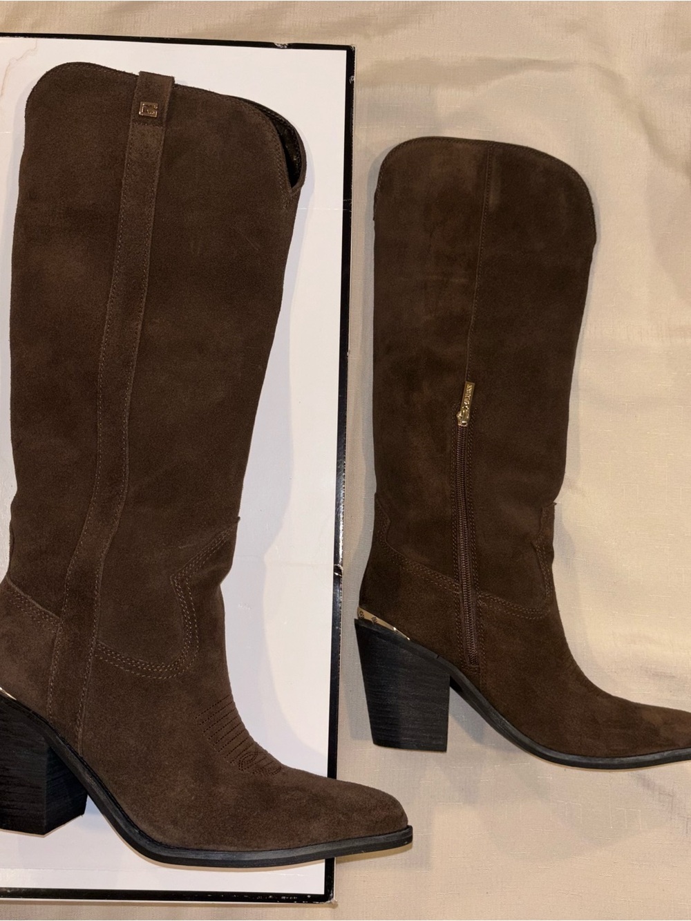 Guess Brown Suede Knee-High Heeled Boots